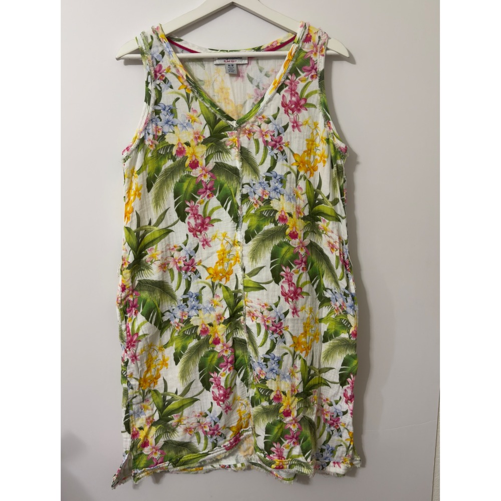 Tommy Bahama Island Soft Dress Medium White Floral Tropical Cotton Tropical